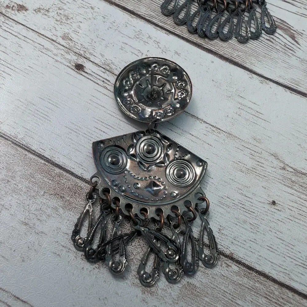 Vintage Earrings For Pierced Ears Dark Metal Dangle